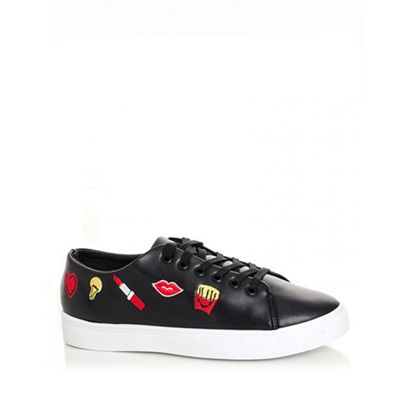 Black polyurethane embroidered trainers